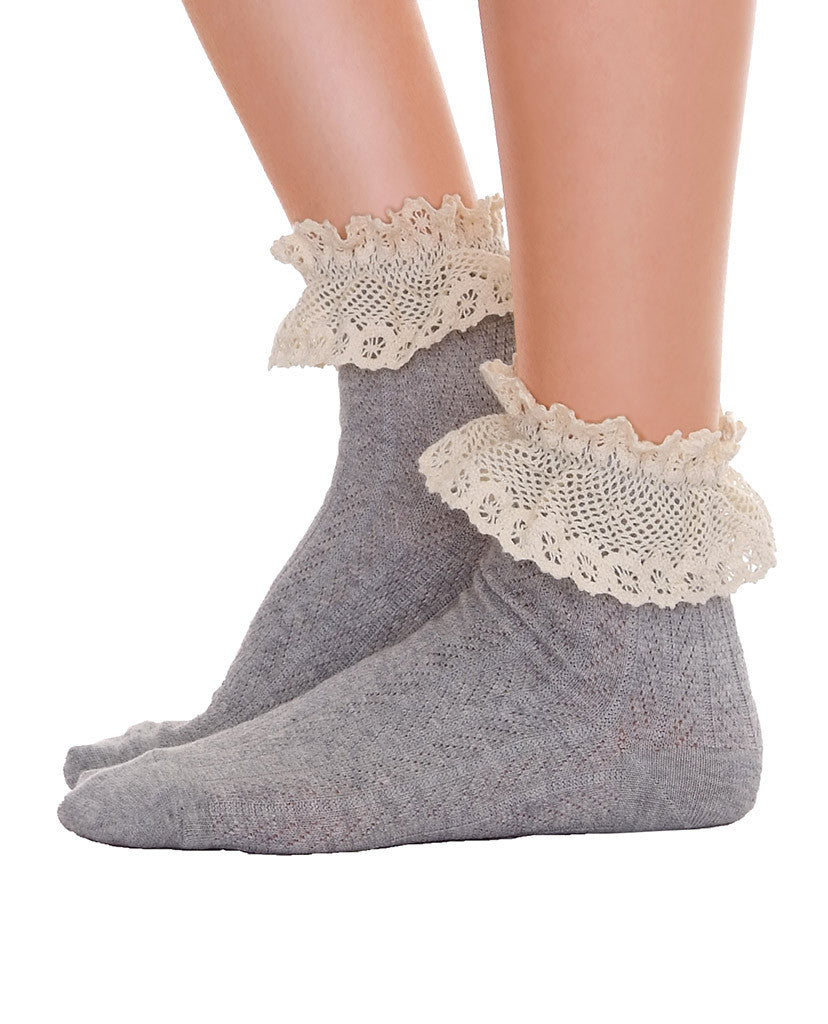 Ankle Socks With Lace - Gray & Pink - Piin | www.ShopPiin.com