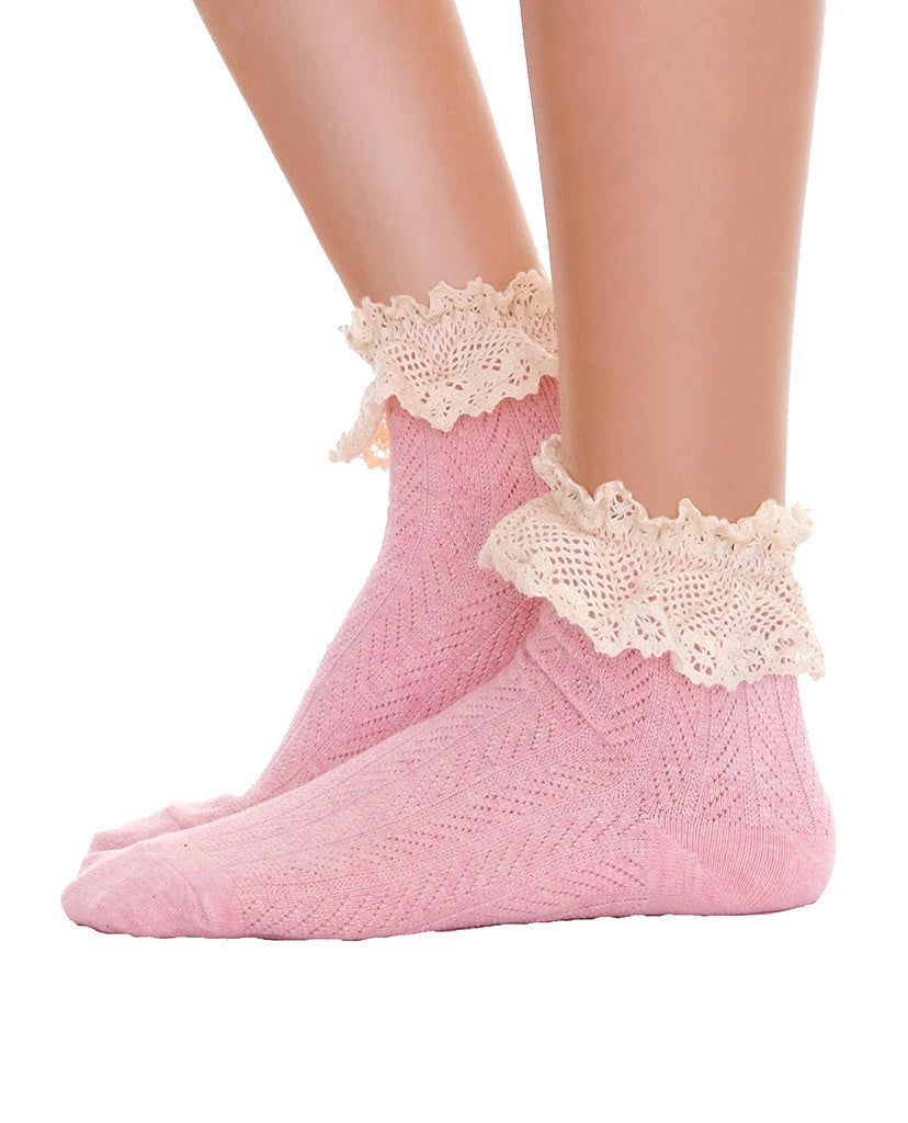 Ankle Socks With Lace - Gray & Pink - Piin | www.ShopPiin.com