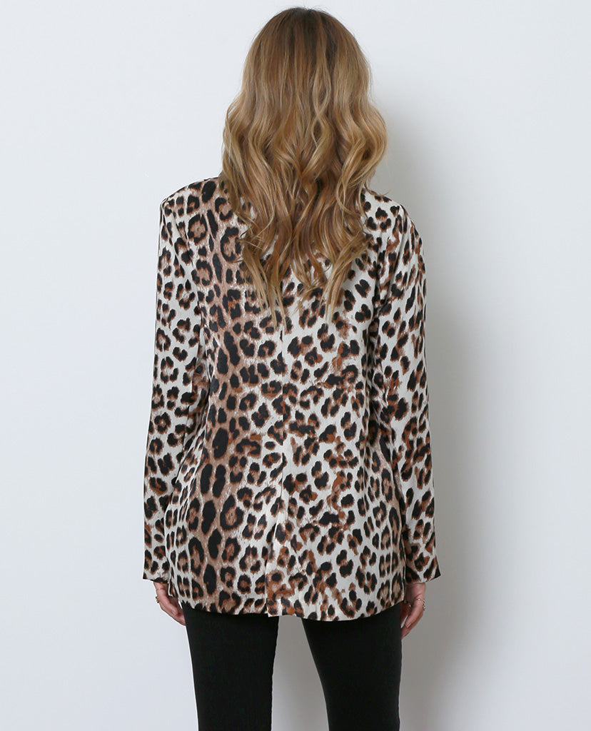 Femme Leopard Satin Blazer - Black/Brown - Piin | ShopPiin.com