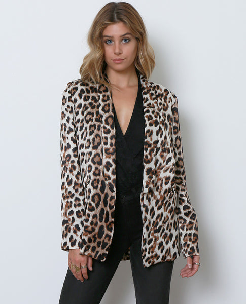 Femme Leopard Satin Blazer - Black/Brown - Piin | ShopPiin.com