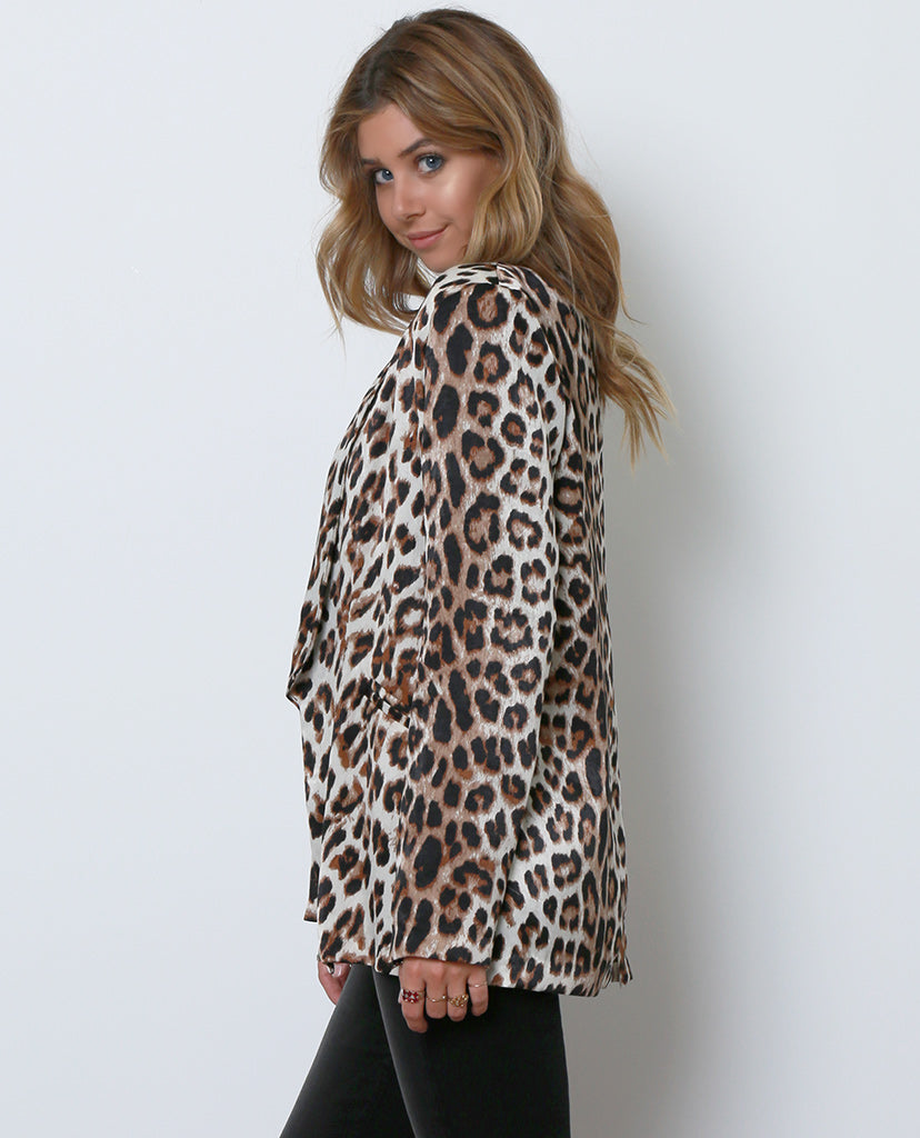 Femme Leopard Satin Blazer - Black/Brown - Piin | ShopPiin.com
