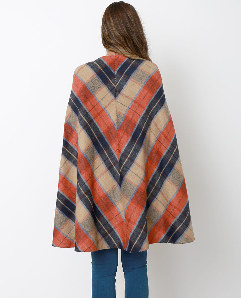 Attitude Is Everything Plaid Cape Coat - Brown/Orange - Piin | www.ShopPiin.com