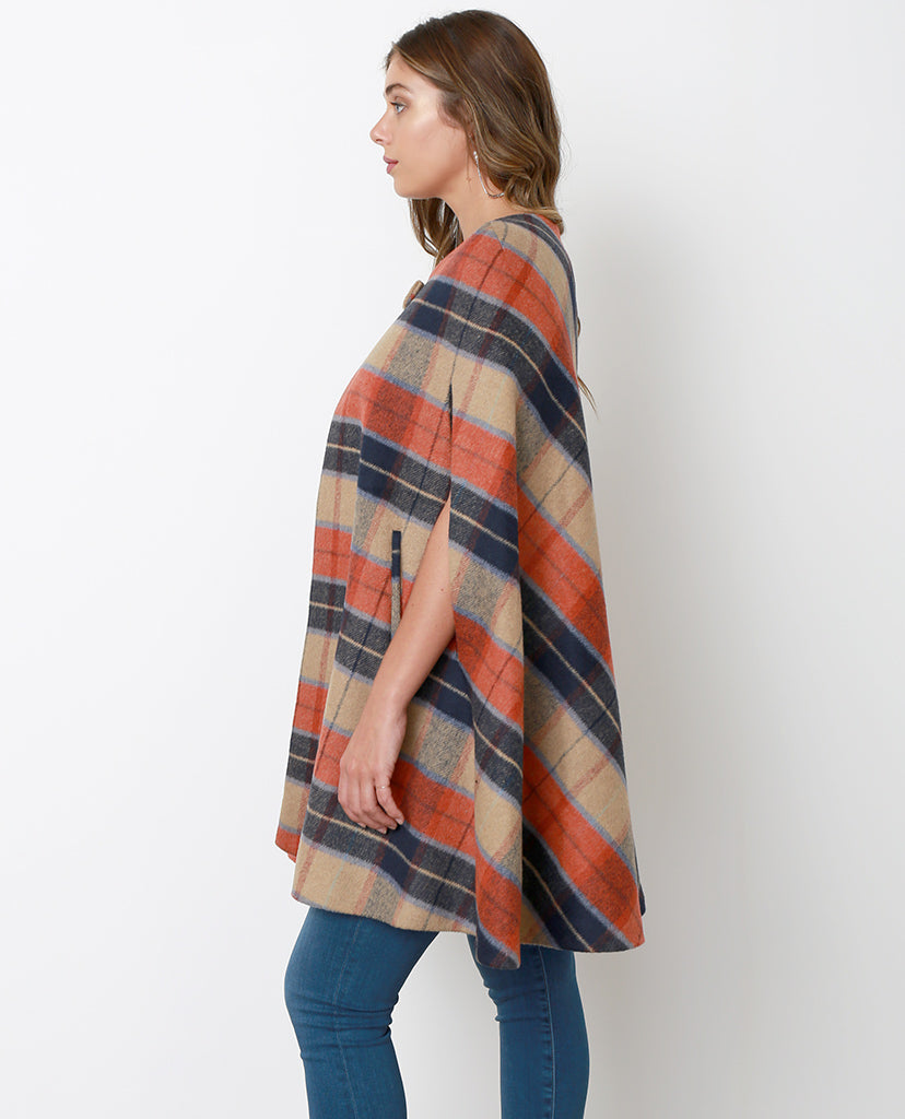 Attitude Is Everything Plaid Cape Coat - Brown/Orange - Piin | www.ShopPiin.com