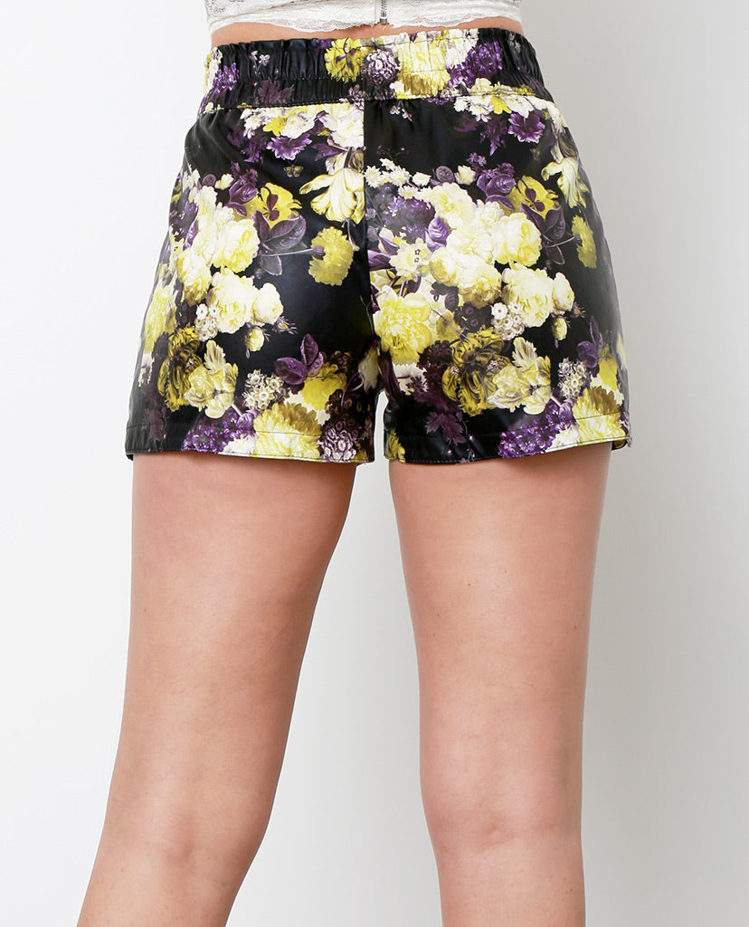 Spring Forwards Faux Leather Shorts - Purple Print - Piin | www.ShopPiin.com