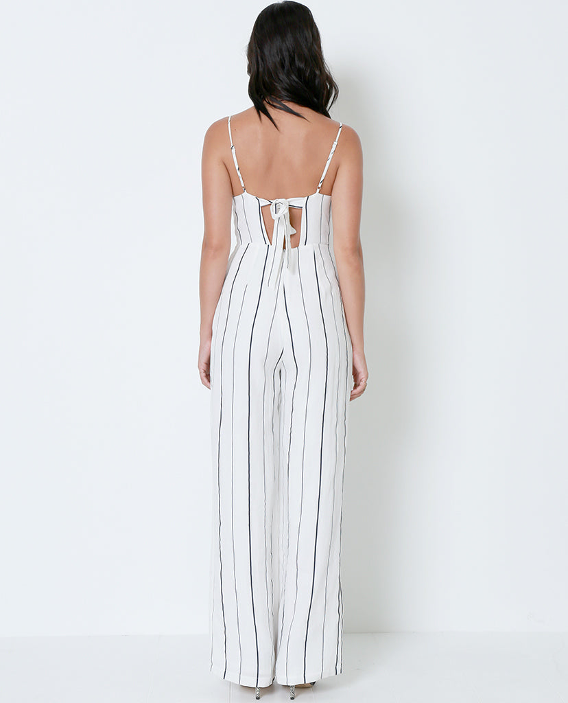 Close Up Striped Jumpsuit - Ivory/Navy - Piin | ShopPiin.com