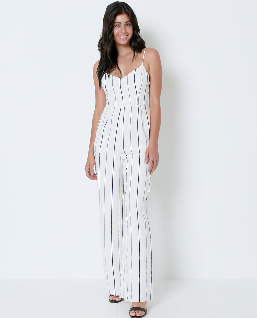 Close Up Striped Jumpsuit - Ivory/Navy - Piin | ShopPiin.com