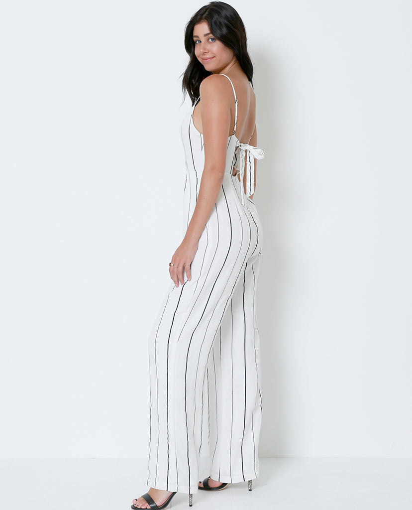 Close Up Striped Jumpsuit - Ivory/Navy - Piin | ShopPiin.com