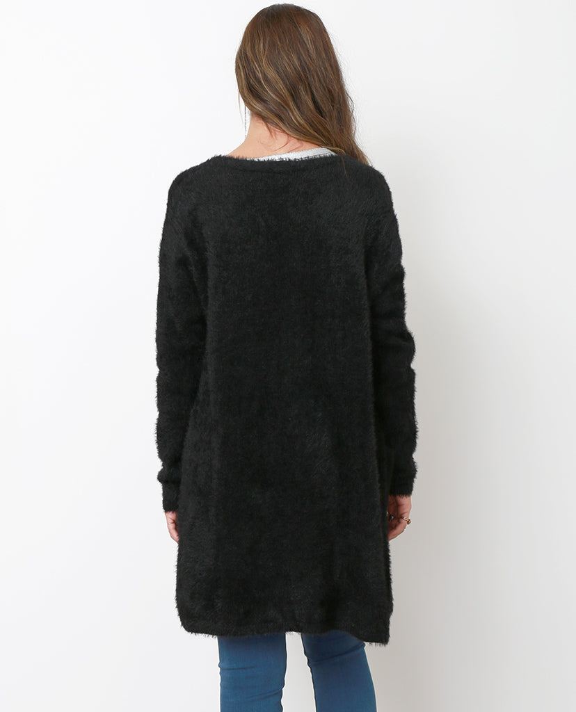 Day Off Knit Fuzzy Cardigan - Black - Piin | ShopPiin.com