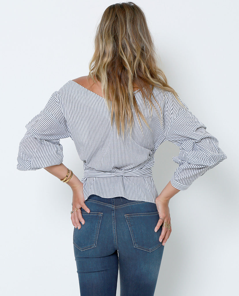New Ways Wrap Blouse - White/Navy - Piin | ShopPiin.com