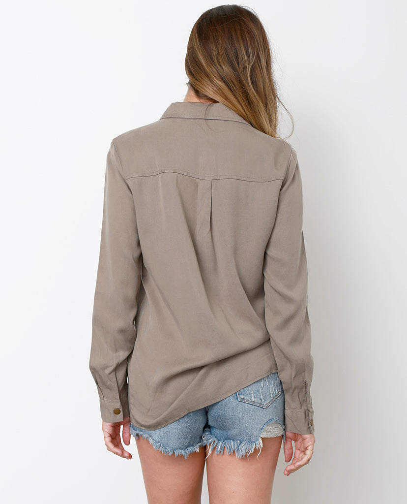 Snatch Fringe Shirt- Olive - Piin | www.ShopPiin.com