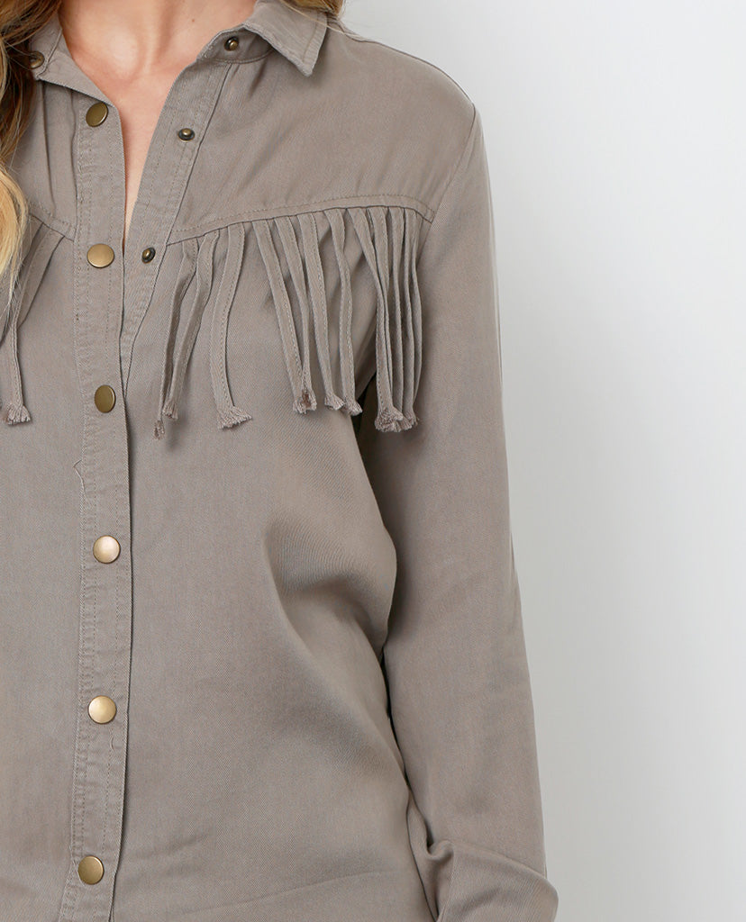 Snatch Fringe Shirt- Olive - Piin | www.ShopPiin.com