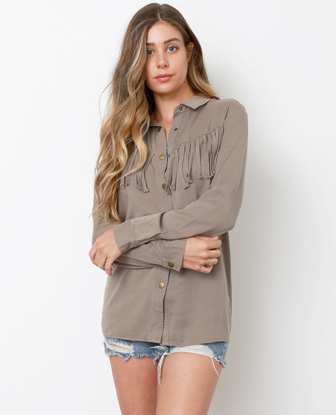 Snatch Fringe Shirt- Olive - Piin | www.ShopPiin.com