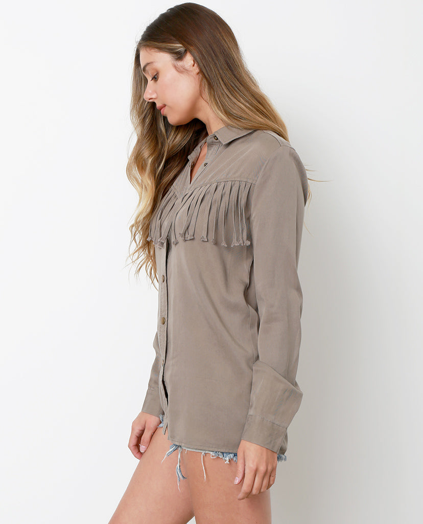 Snatch Fringe Shirt- Olive - Piin | www.ShopPiin.com