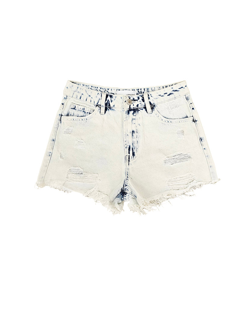 Swirling Clouds Denim Shorts - Light Blue