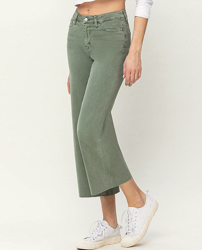 Circle Back Flare Jeans - Olive Denim