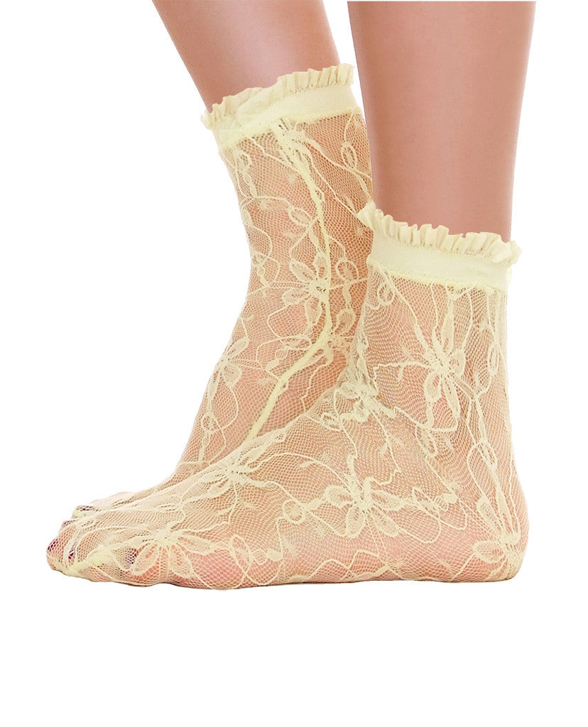 Lace With Ruffle Ankle Socks - White – Piin