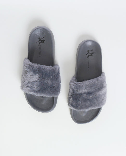 Cotton Candy Gray Faux Fur Slippers LFL by Lust For Life - Piin | www.ShopPiin.com