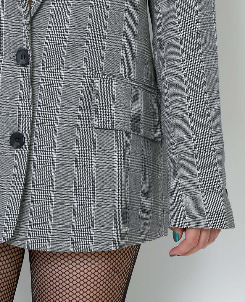 A’Hall Boxy Blazer - Plaid Black/White - Piin | ShopPiin.com