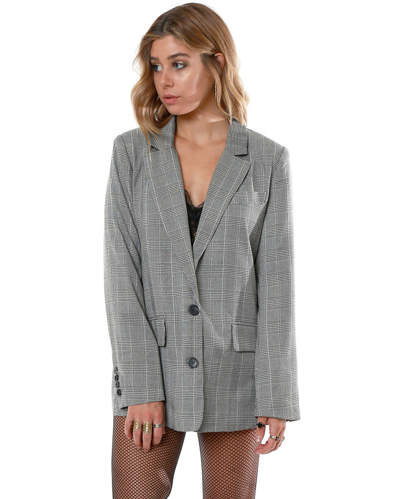 A’Hall Boxy Blazer - Plaid Black/White - Piin | ShopPiin.com