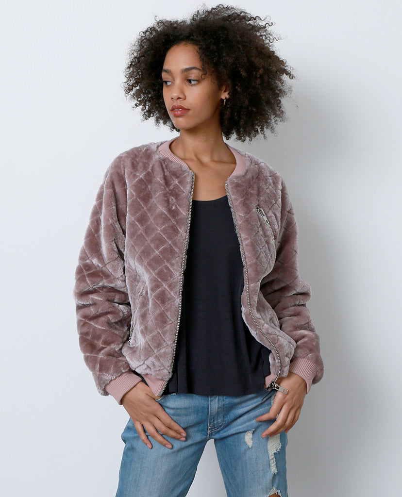 Tough Chick Faux Fur Bomber Jacket - Purple - Piin | www.ShopPiin.com