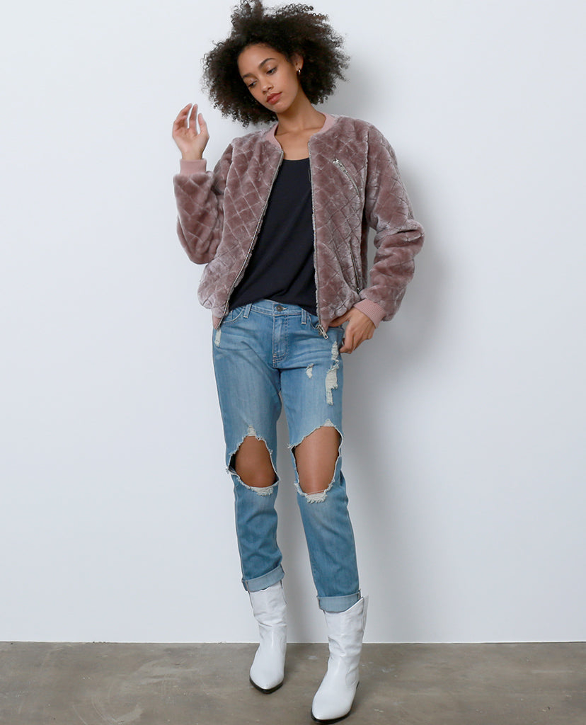 Tough Chick Faux Fur Bomber Jacket - Purple - Piin | www.ShopPiin.com