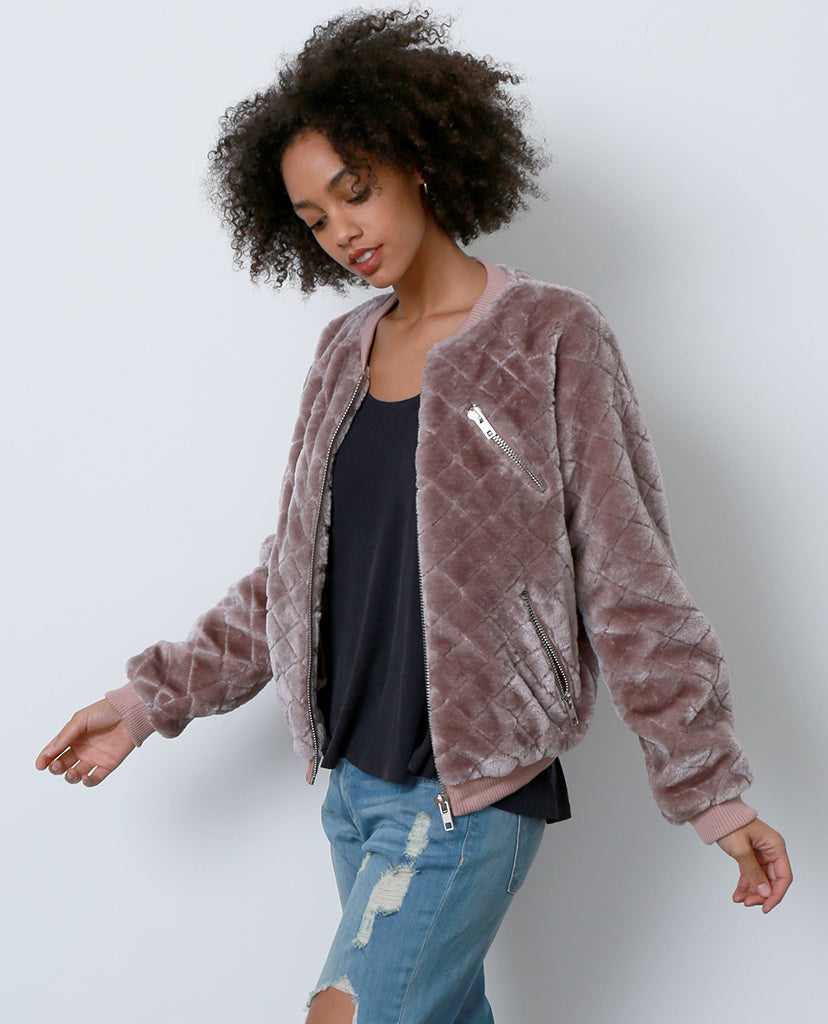 Tough Chick Faux Fur Bomber Jacket - Purple - Piin | www.ShopPiin.com