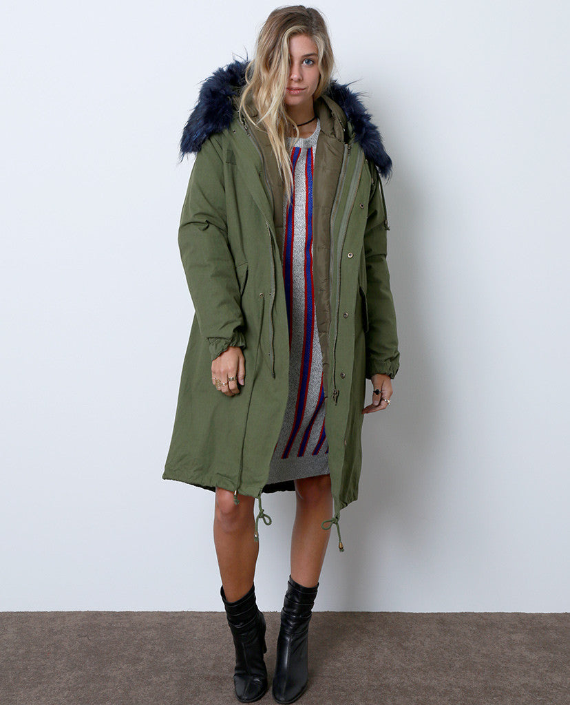 Toasty and Cute Anorak Coat - Olive/Royal - Piin | www.ShopPiin.com