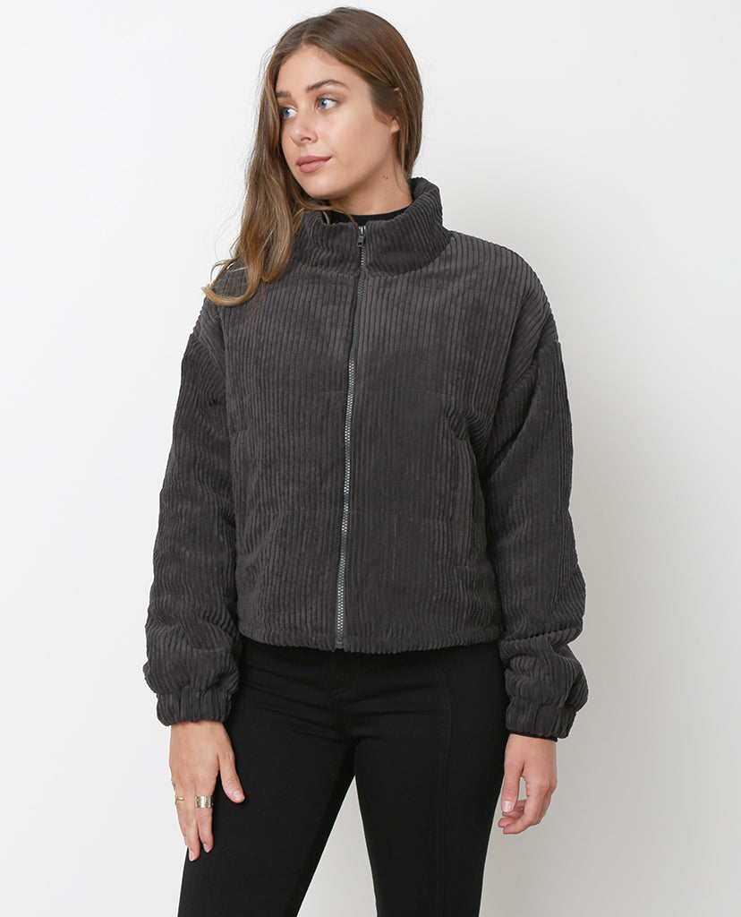 Hello Again Bomber Jacket - Charcoal Gray - Piin | ShopPiin.com