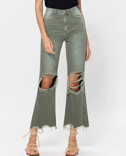 Music Festival Flare Jeans - Olive