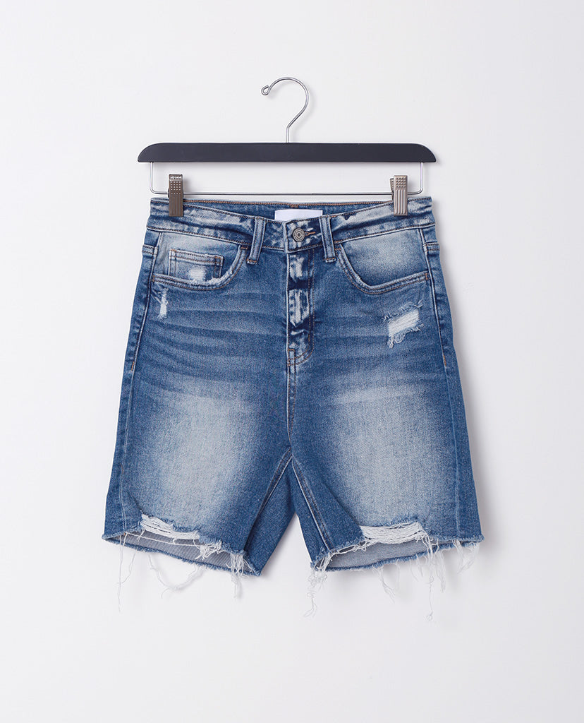 Kara Denim Shorts - Distressed Blue