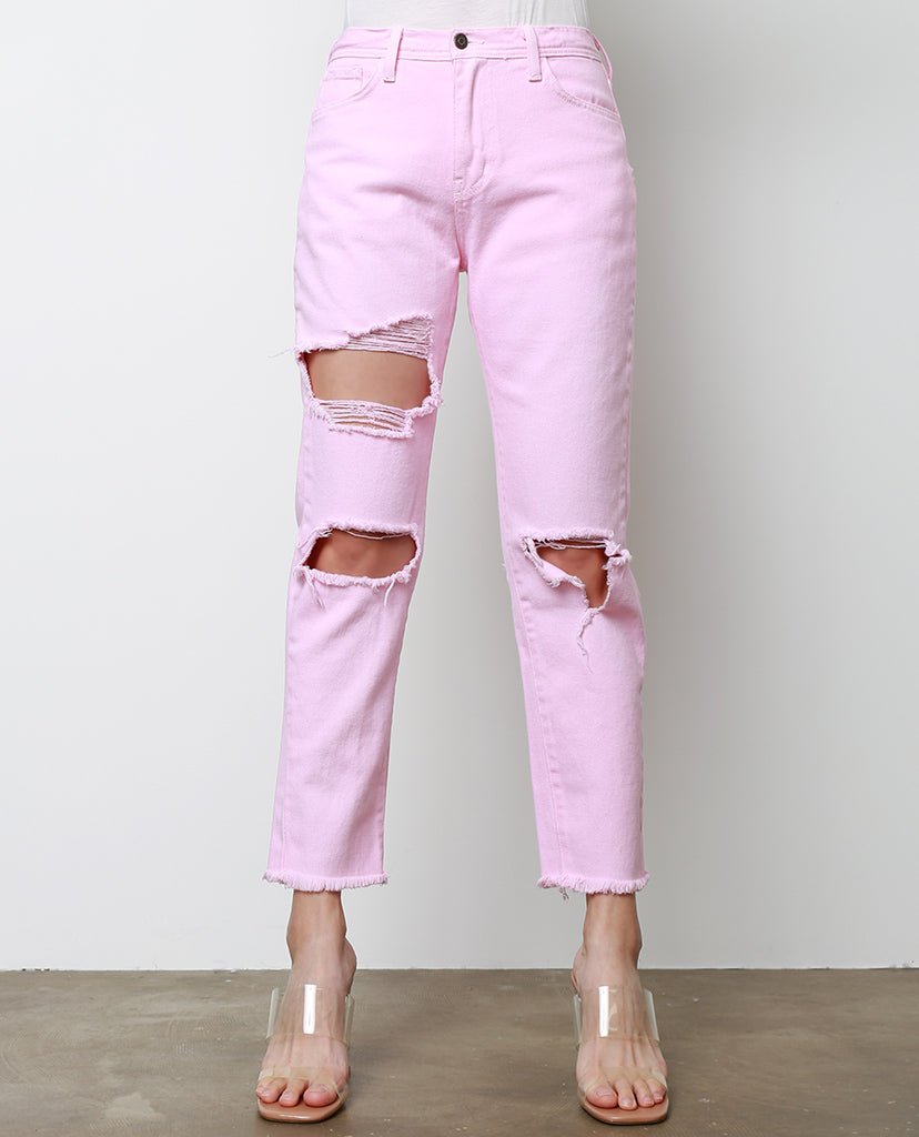 Pinky Promise Boyfriend Denim Jeans - Pink Dyed