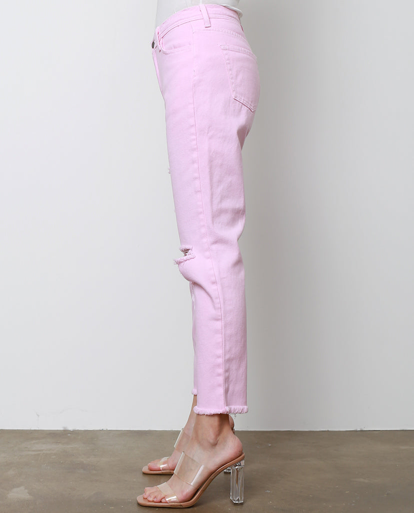 Pinky Promise Boyfriend Denim Jeans - Pink Dyed