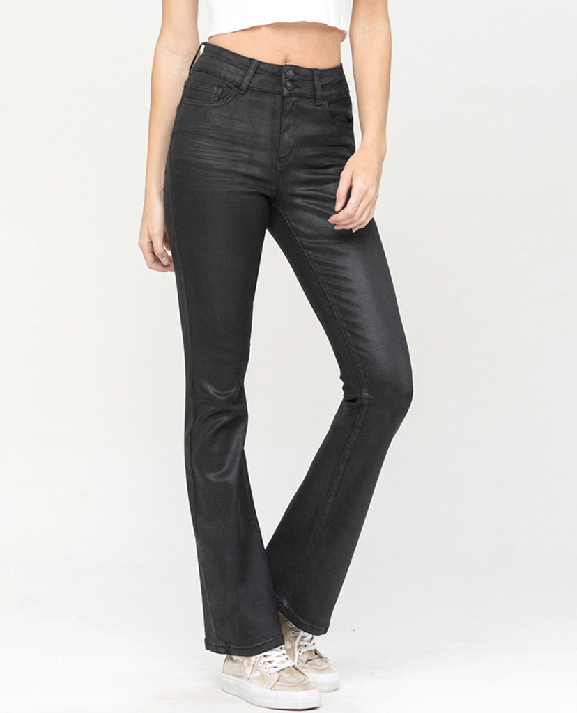 Showcase Coated Black Flare Jeans