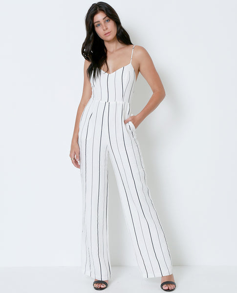 Close Up Striped Jumpsuit - Ivory/Navy - Piin | ShopPiin.com