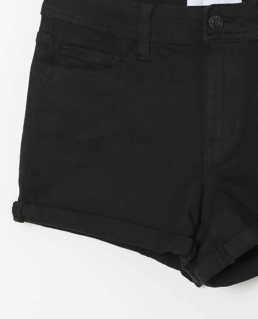 Greta Black Denim Rolled UP Shorts