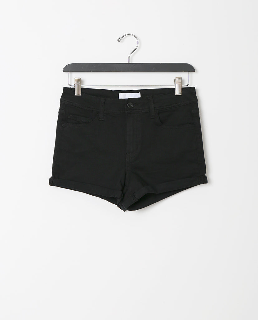 Greta Black Denim Rolled UP Shorts