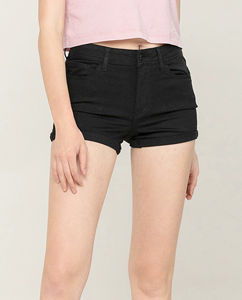 Greta Black Denim Rolled UP Shorts