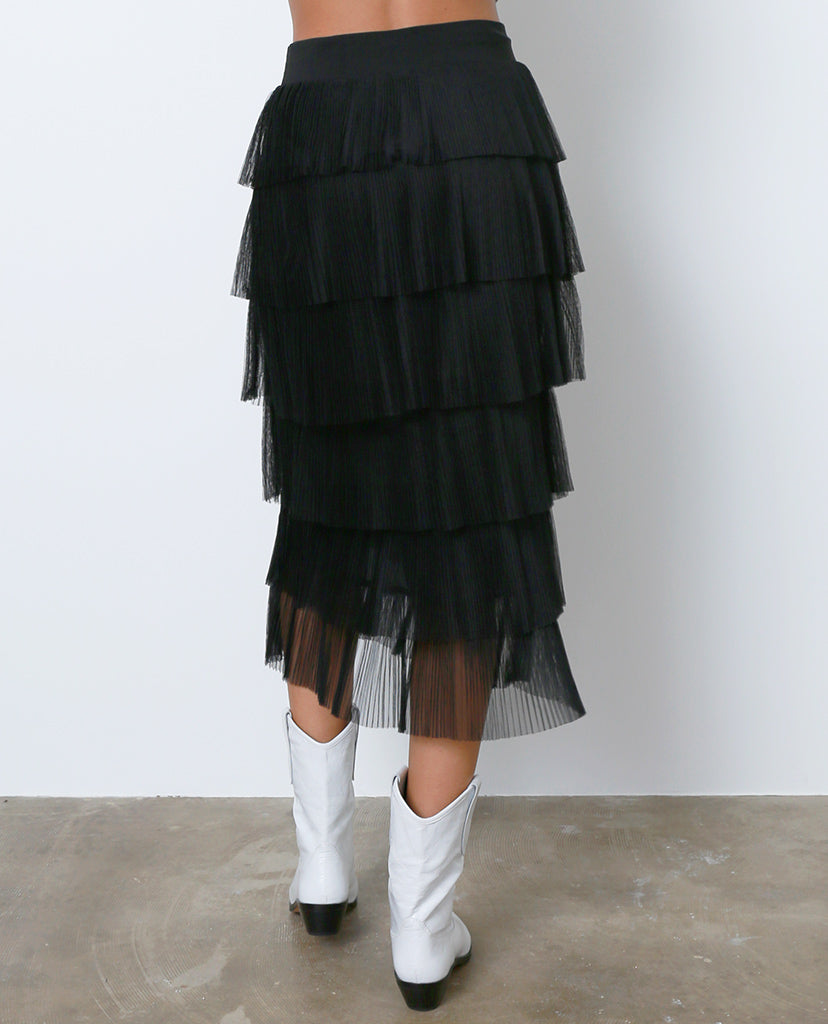Go With The Flow Midi Skirt - Black Ruffle - Piin | ShopPiin.com