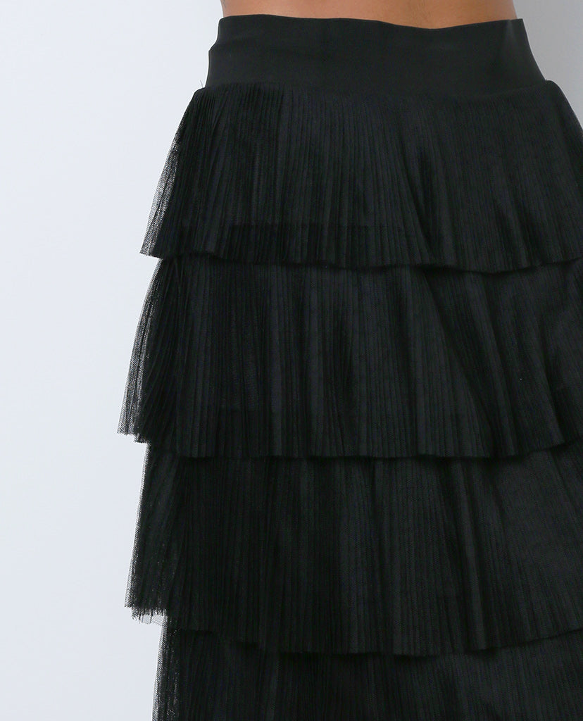 Go With The Flow Midi Skirt - Black Ruffle - Piin | ShopPiin.com