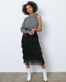 Go With The Flow Midi Skirt - Black Ruffle - Piin | ShopPiin.com