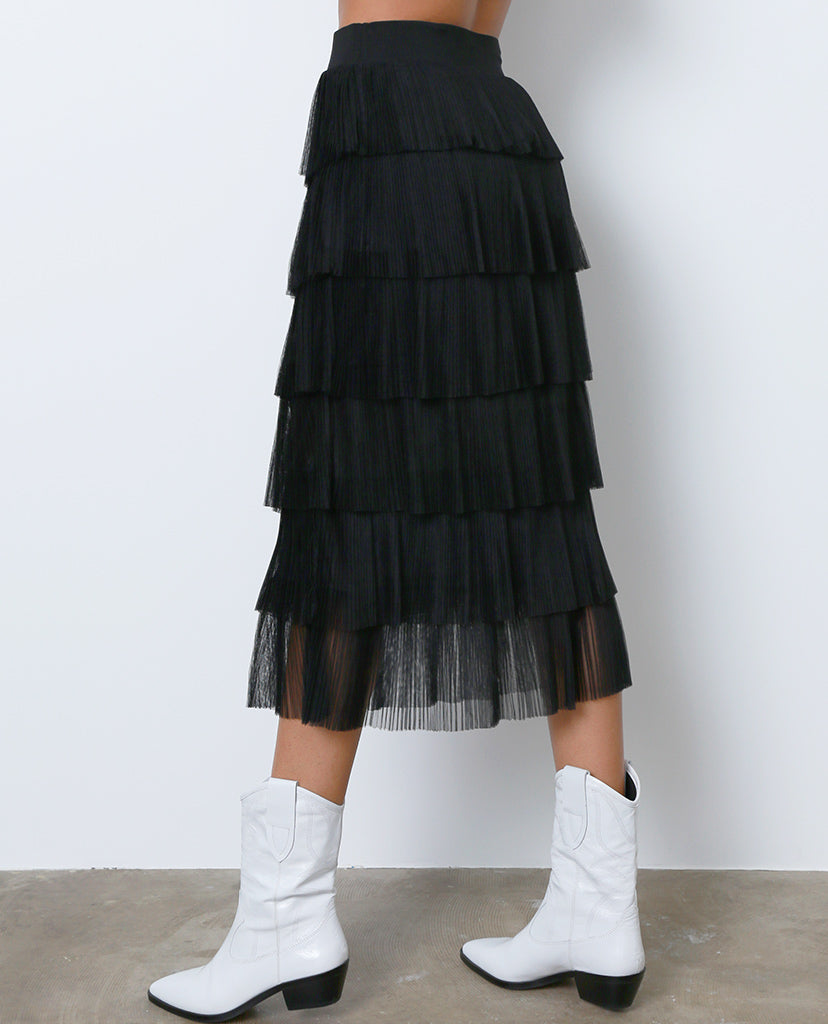 Go With The Flow Midi Skirt - Black Ruffle - Piin | ShopPiin.com