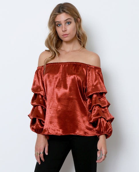 Hint Of Shimmer Off-The-Shoulder Top - Copper - Piin | ShopPiin.com