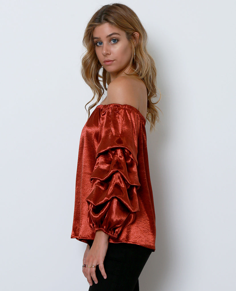 Hint Of Shimmer Off-The-Shoulder Top - Copper - Piin | ShopPiin.com