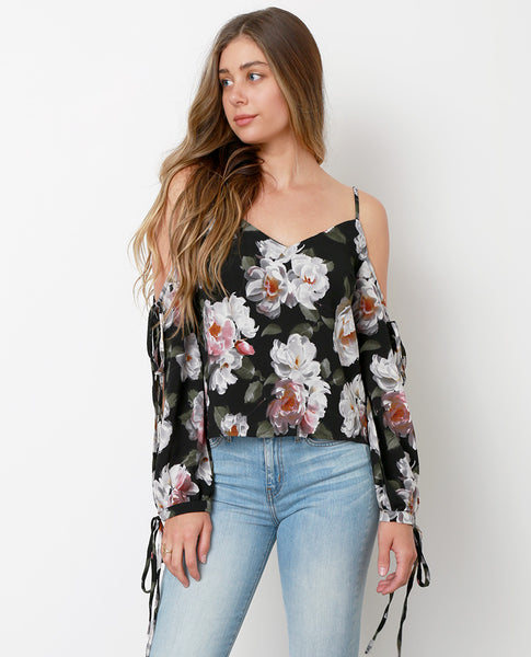 Because I Said So Off Shoulder Top - Black/Floral - Piin | ShopPiin.com