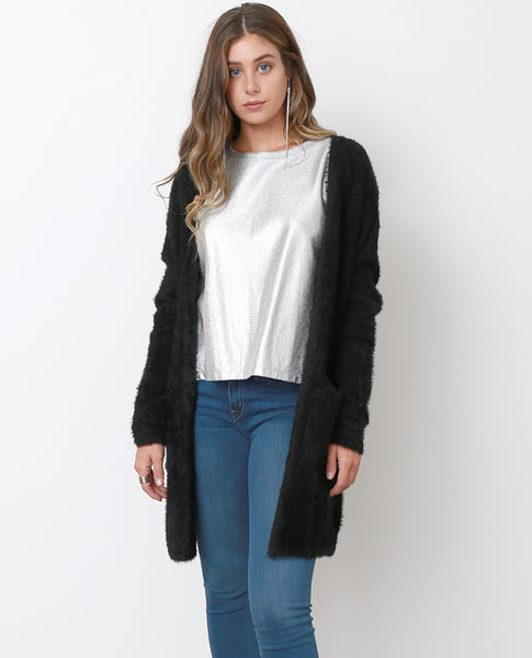 Day Off Knit Fuzzy Cardigan - Black - Piin | ShopPiin.com