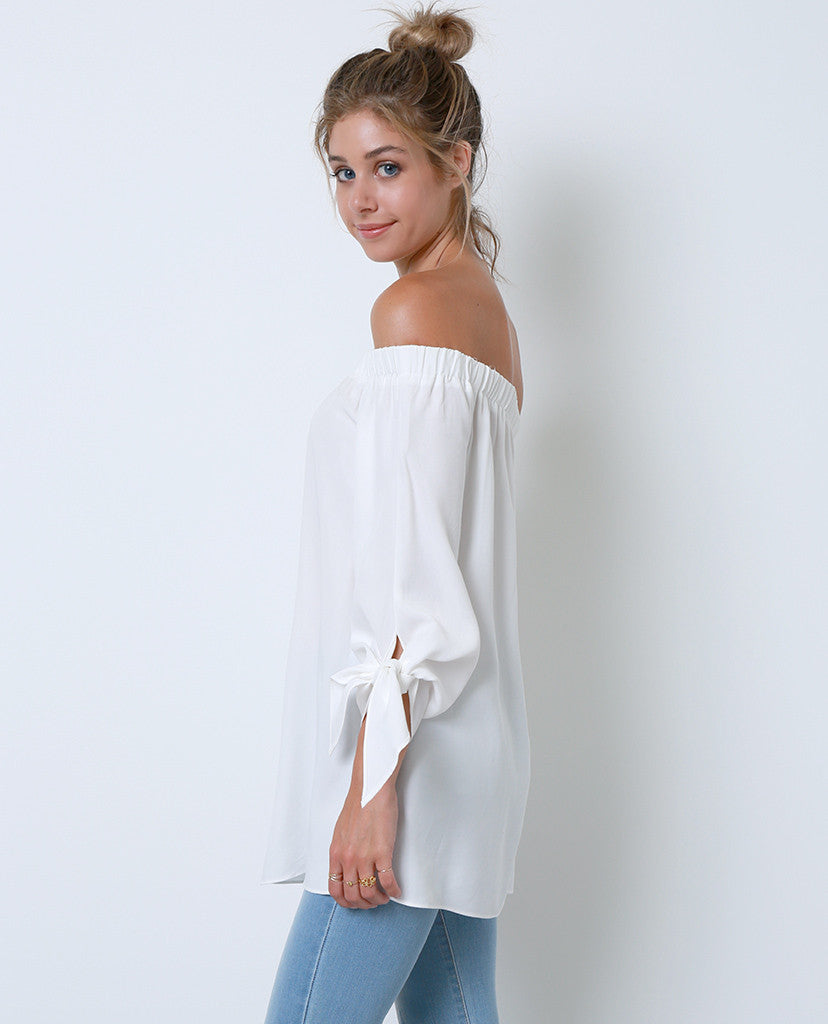 Have In Common Off-Shoulder Tunic Top - White - Piin | www.ShopPiin.com