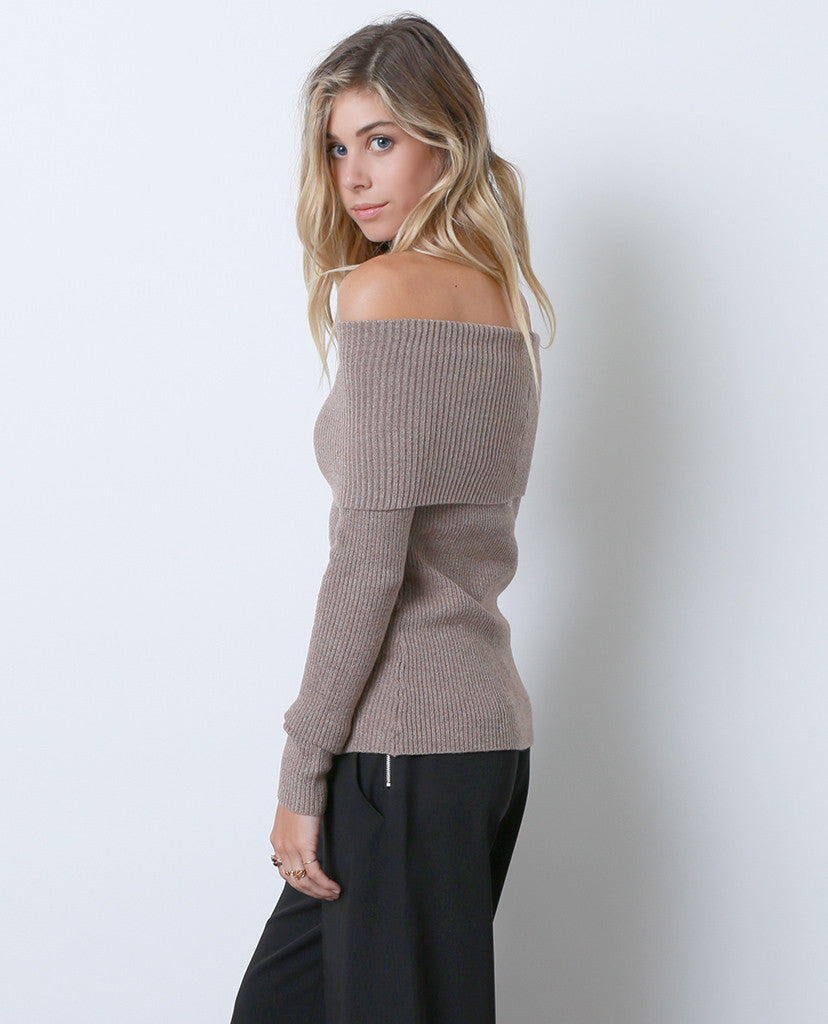 Regret Nothing Off-Shoulder Sweater Top - Brown - Piin | www.ShopPiin.com