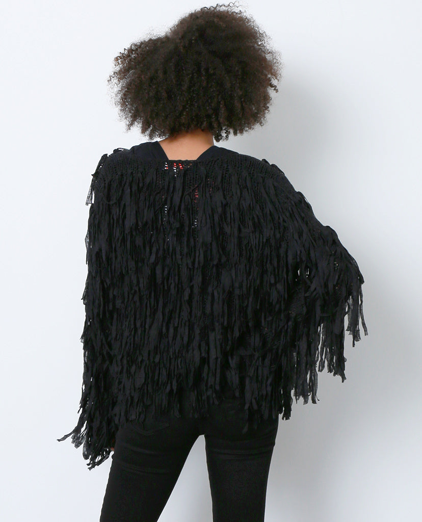 Nothing But Trouble Sweater Cardigan - Black Fringe - Piin | www.ShopPiin.com