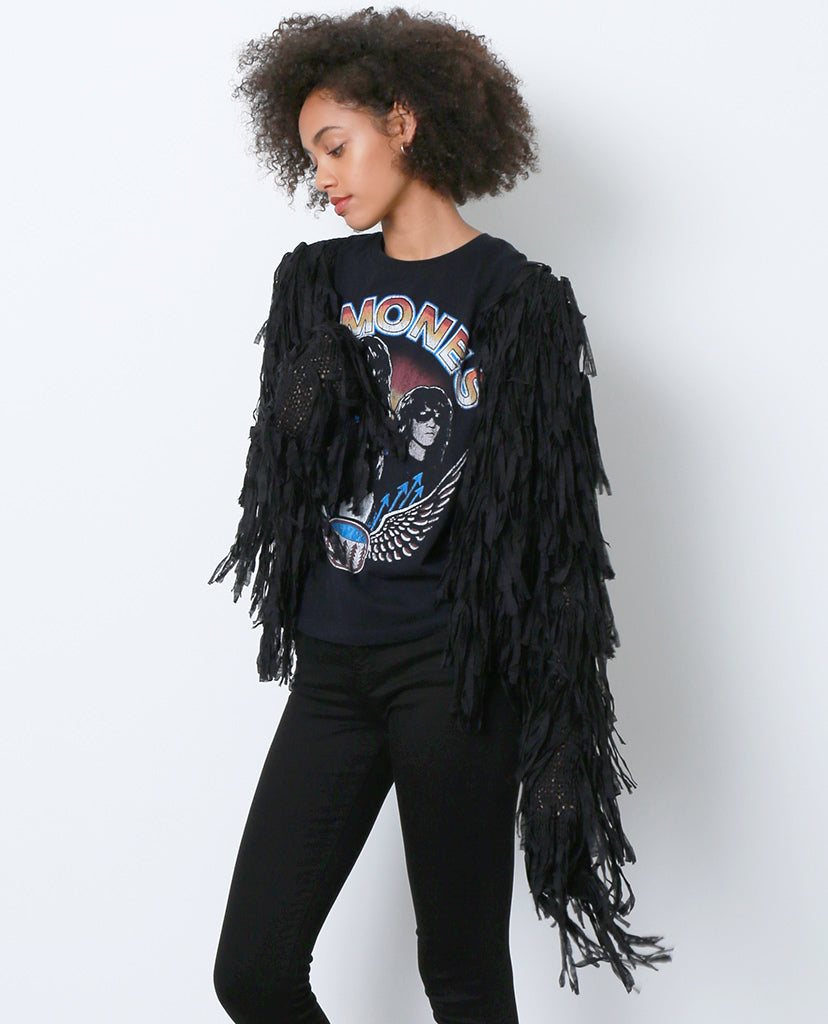 Nothing But Trouble Sweater Cardigan - Black Fringe - Piin | www.ShopPiin.com